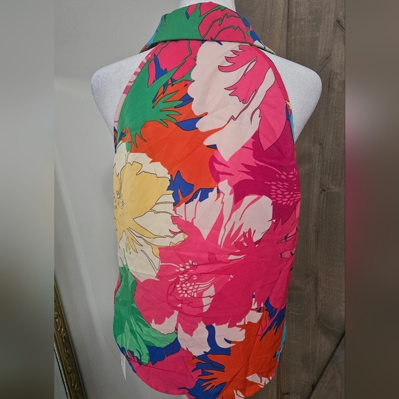 CUPSHE Tropical Collared Button-Up Tank In Bright Shades Pink/blue Multi. S NWT - Picture 10 of 11
